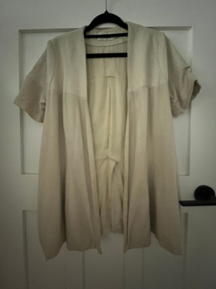 Shakuhachi Natural Linen W Leather Short Sleeve Jacket