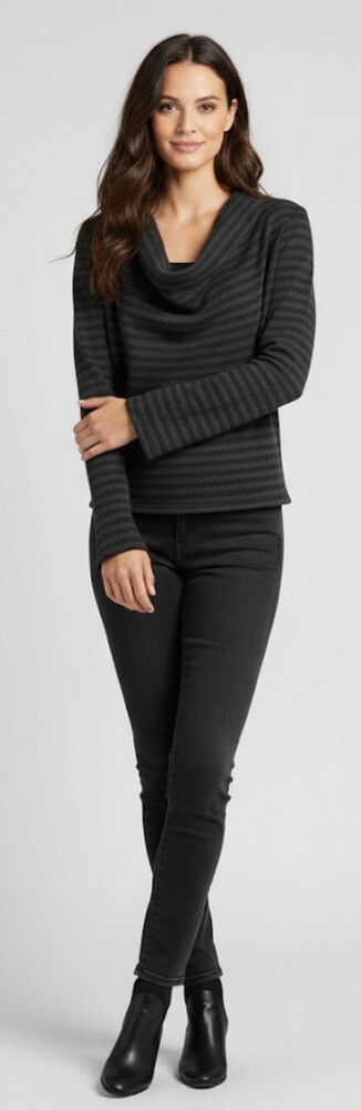 Isla Black Grey Striped Merino Long Sleeve Top