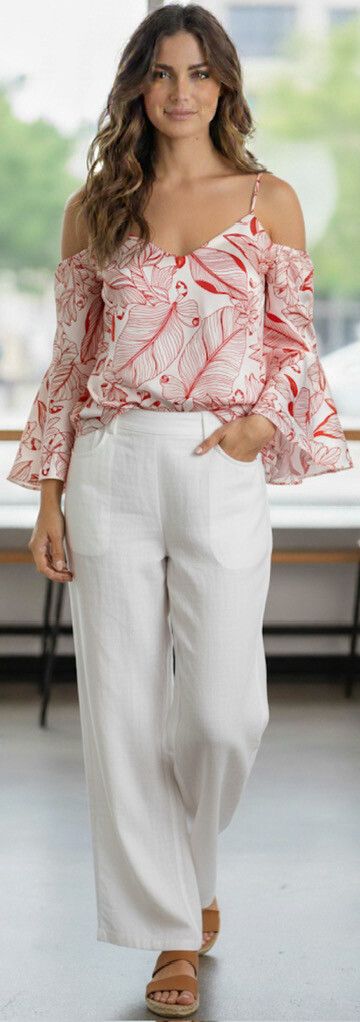 Storm Designer Red White Silk Top