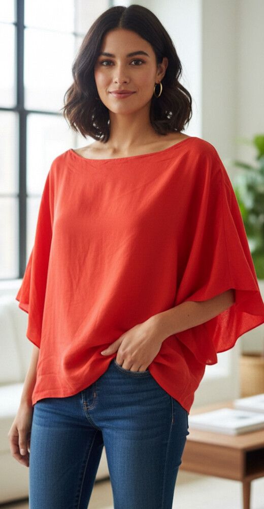 Zara Europe Bright Orange Wide Sleeve Top