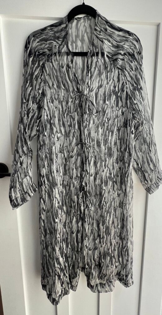 Black Grey White Long Silk Jacket