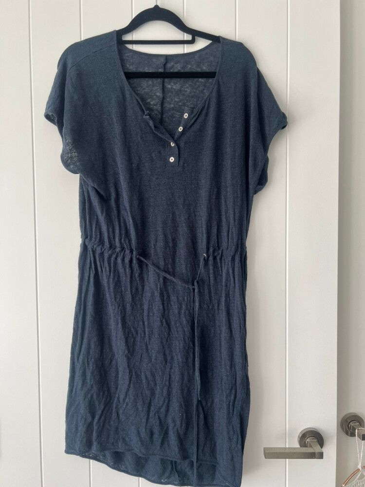 Navy Cotton Short Sleeve Dress