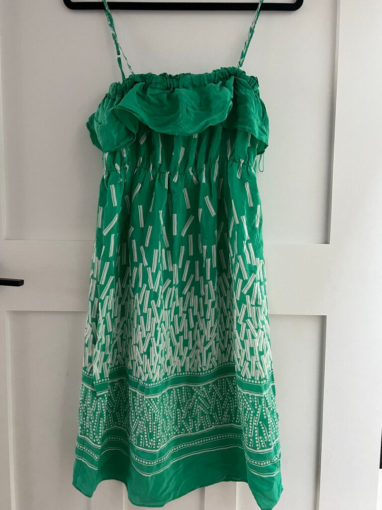 Max Designer Green & White Silk Dress Size 10