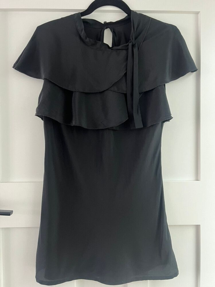 Designer Black Silk Short Sleeve Top