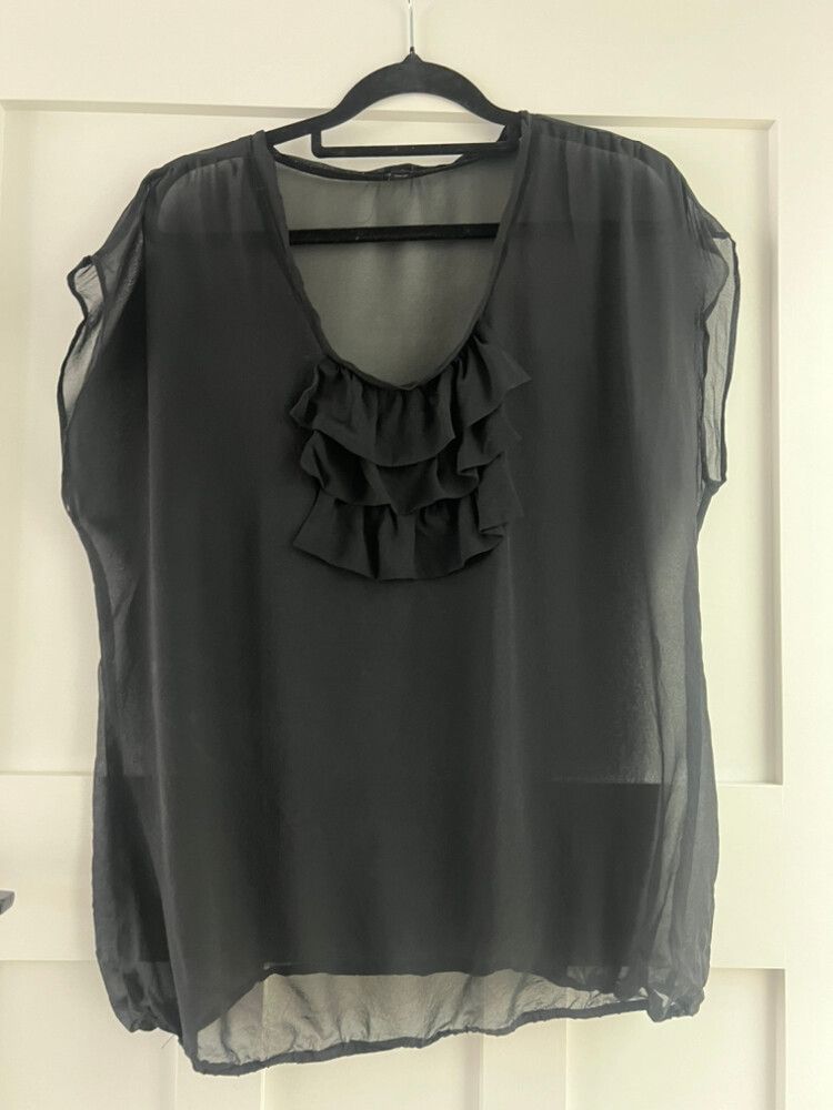 Designer Black Silk Short Sleeve Top