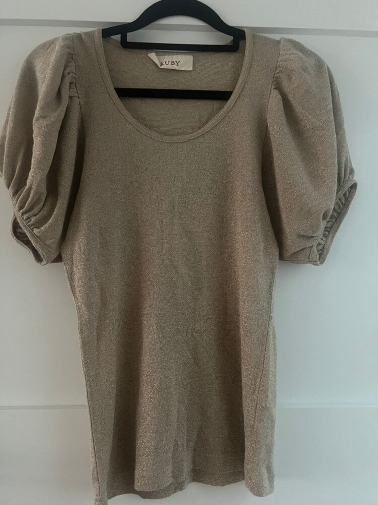 Ruby Designer Metallic Gold Puffed Sleeve Top