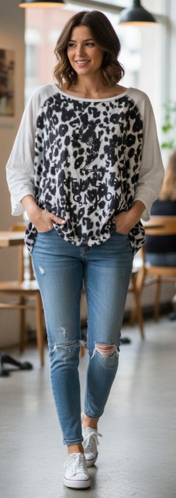 Religion Designer Black & White Printed Short Sleeve Top