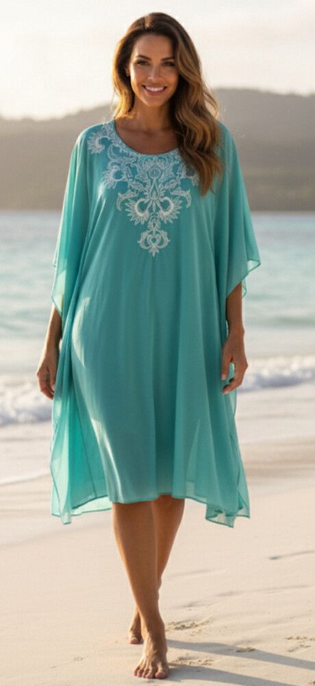 Augustine Designer Aqua Silk Embroidered Dress Size Small