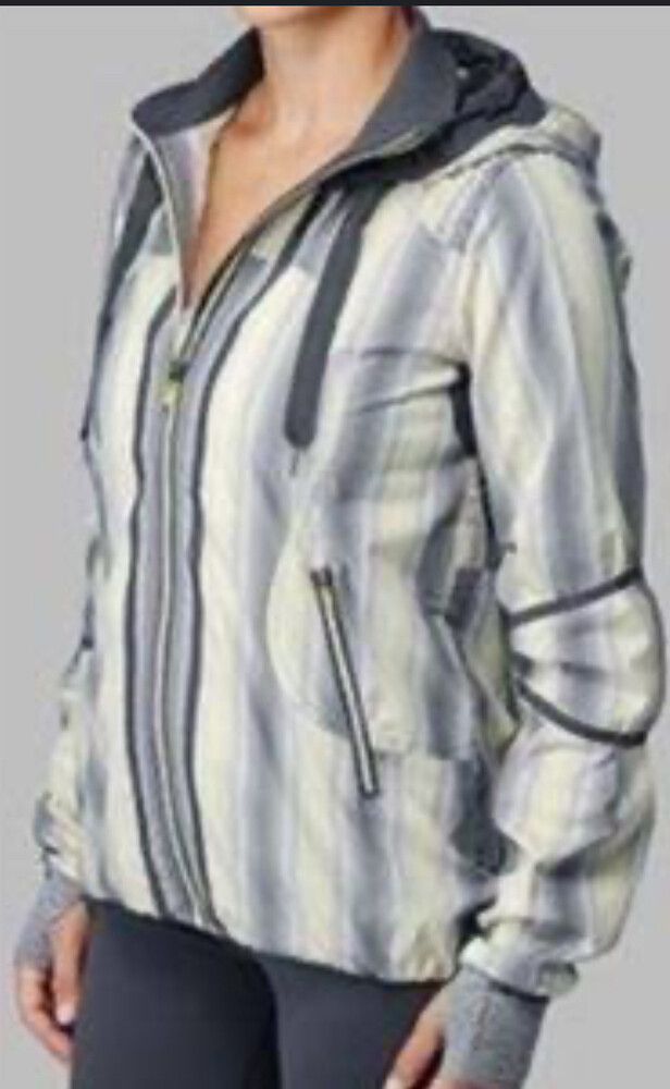 Lululemon Designer Grey Striped Hooded Jacket Size NZ 12