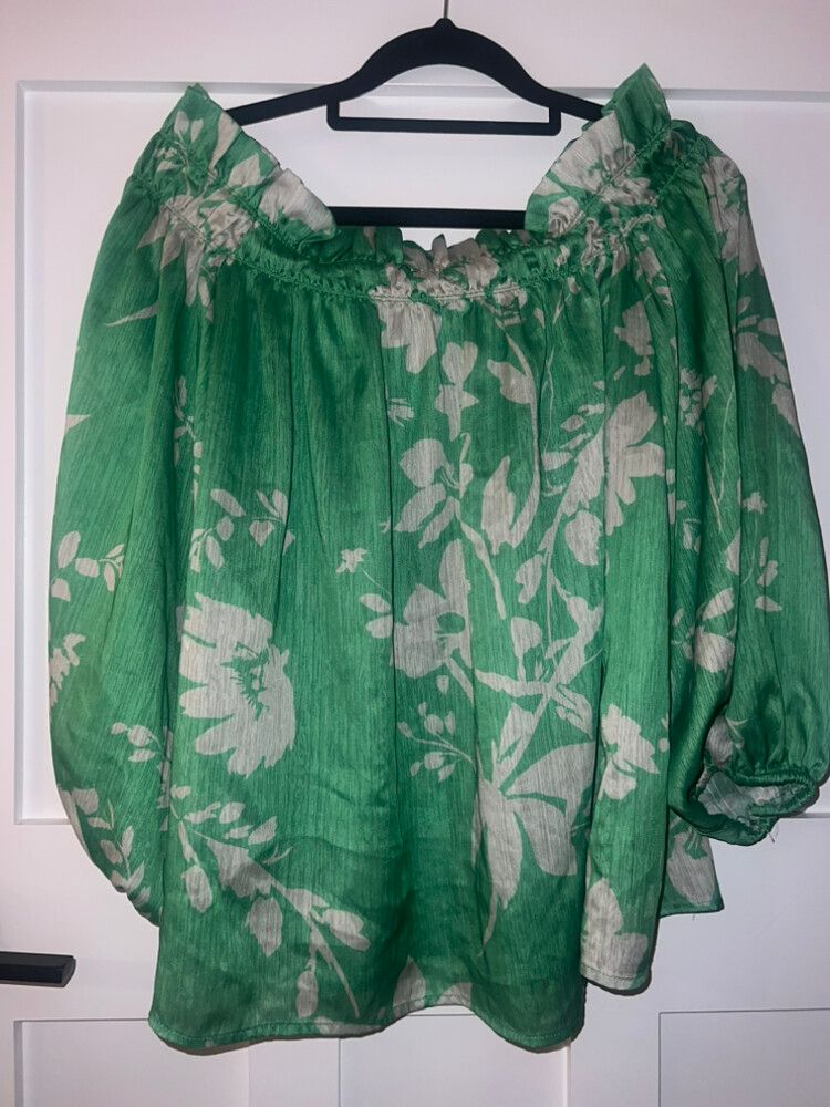 Overseas Green Printed Off Shoulder Top