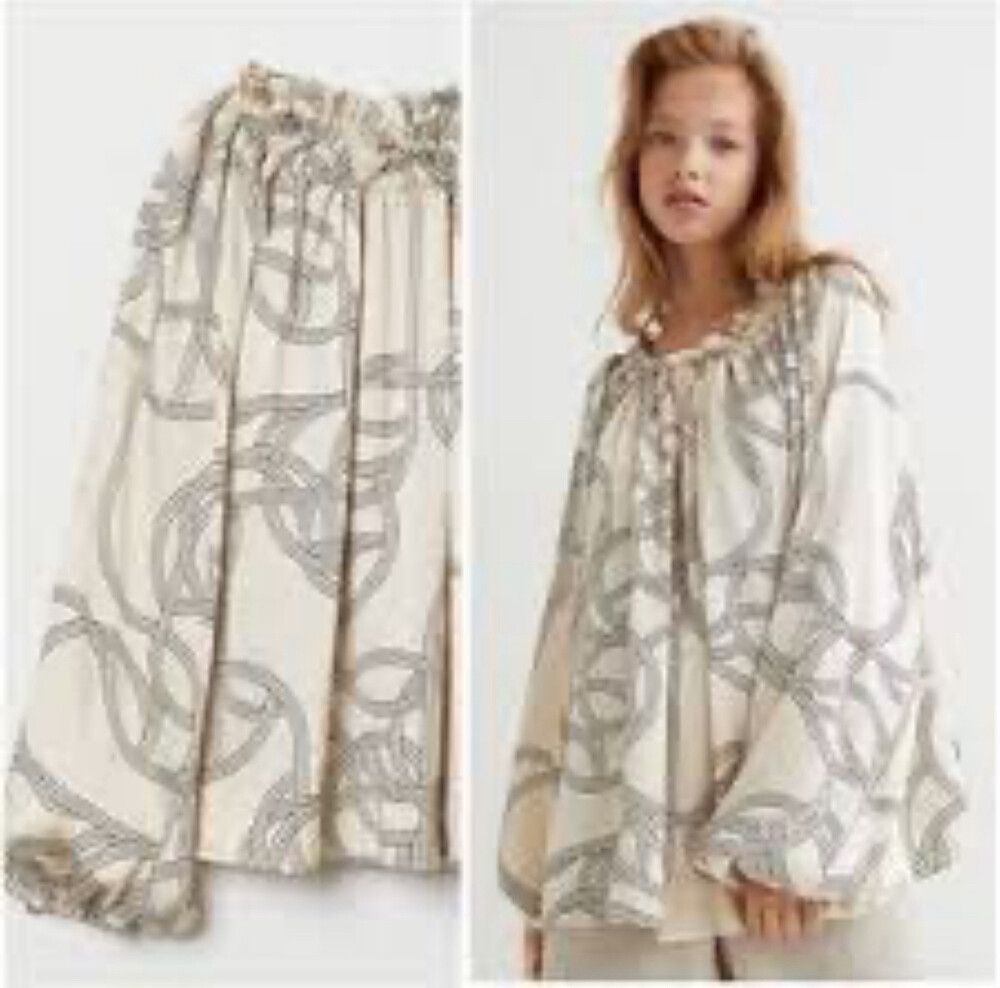 H&M Europe Balloon Sleeve Print Long Sleeve Top