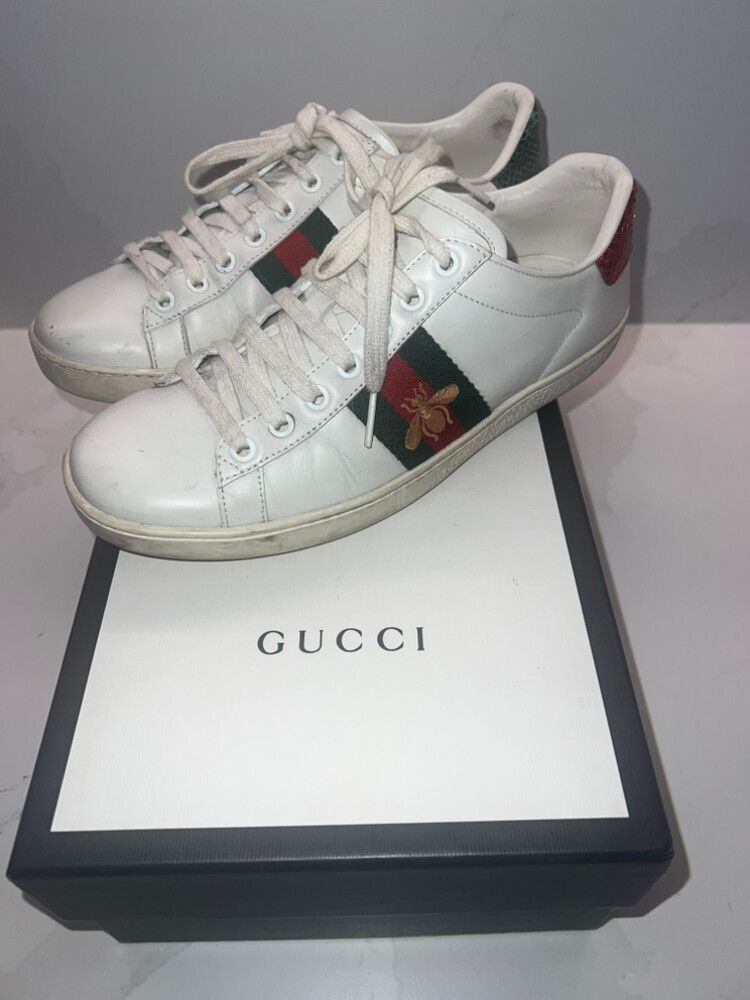 Gucci Designer Ace Bee White Leather Sneakers