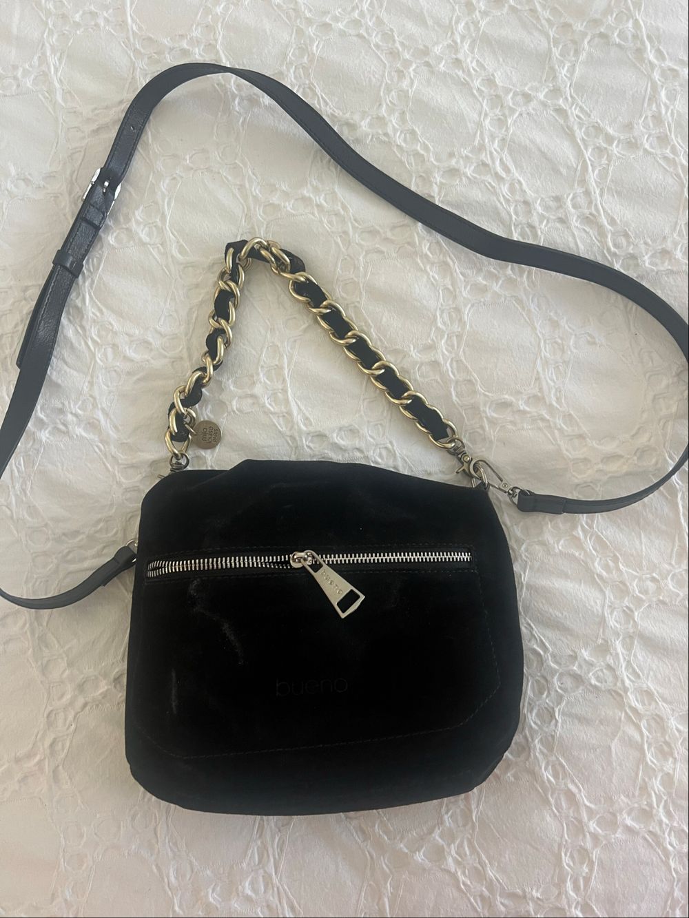 Bueno European Designer Black Suede Leather Bag
