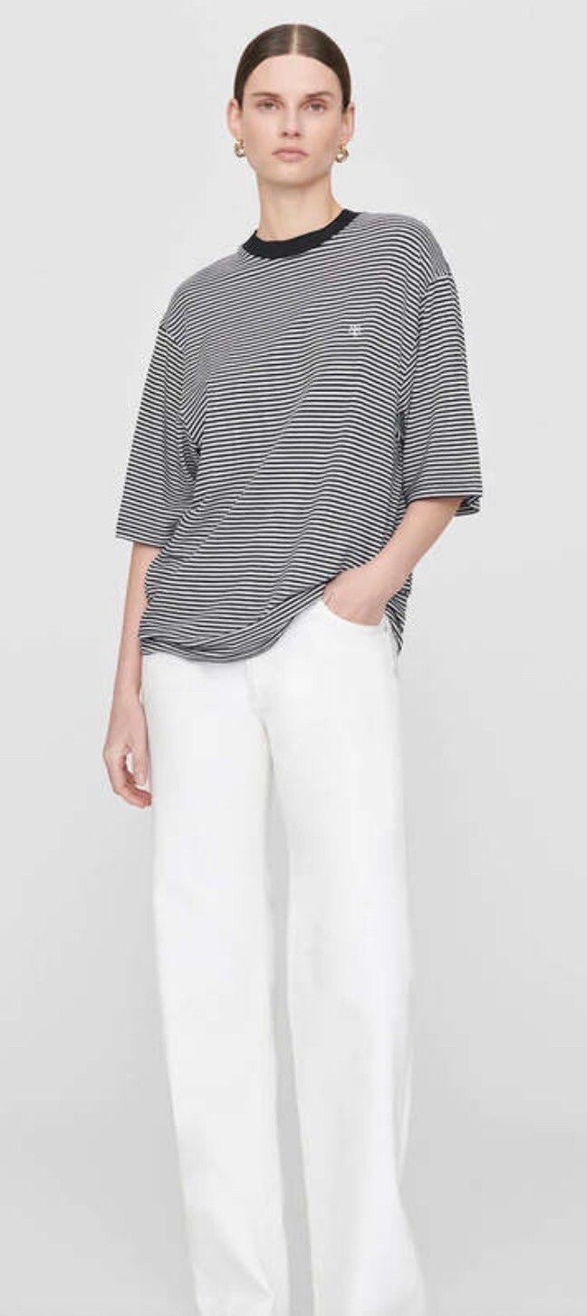 Anine Bing Designer Bo Black and White Striped Tee