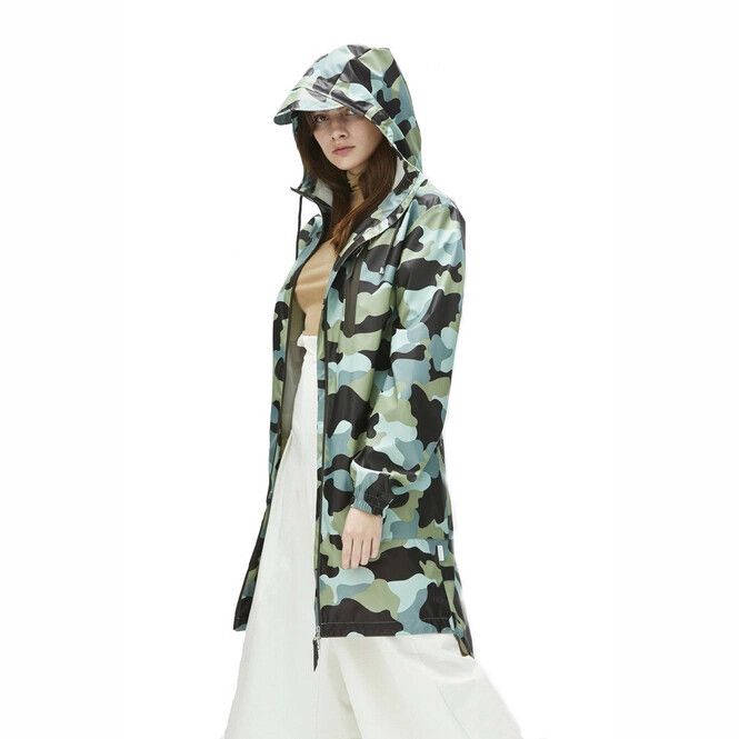 RAINS long rain jacket ~ sea foam camo print