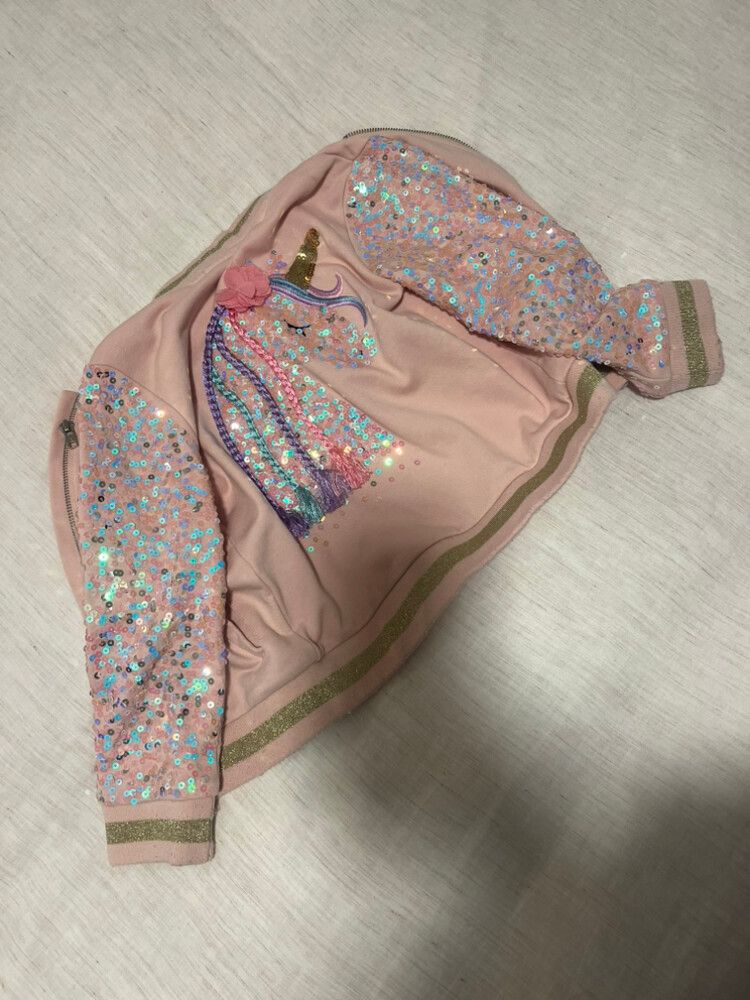Mac Ellie Pink Unicorn Sequin bomber Jacket