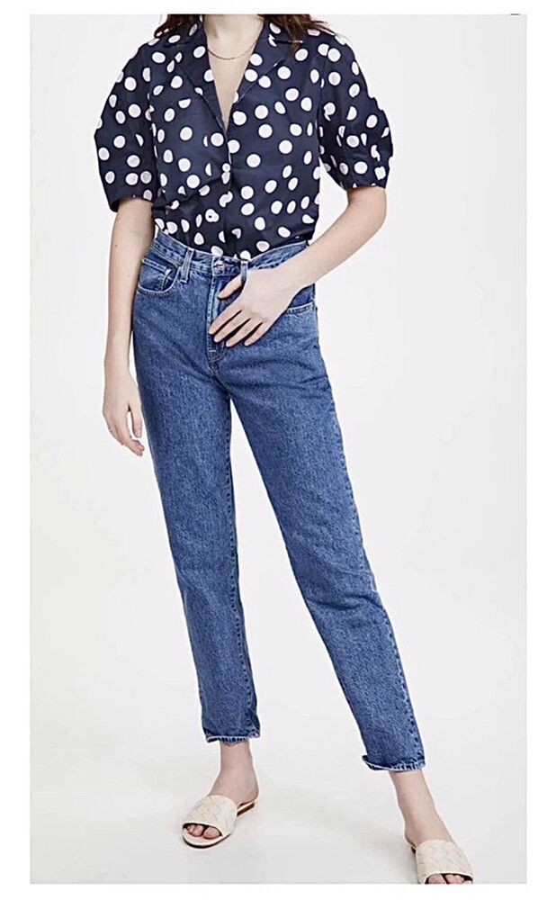Lee Mathews Navy Polka Dot Blouse Size 00