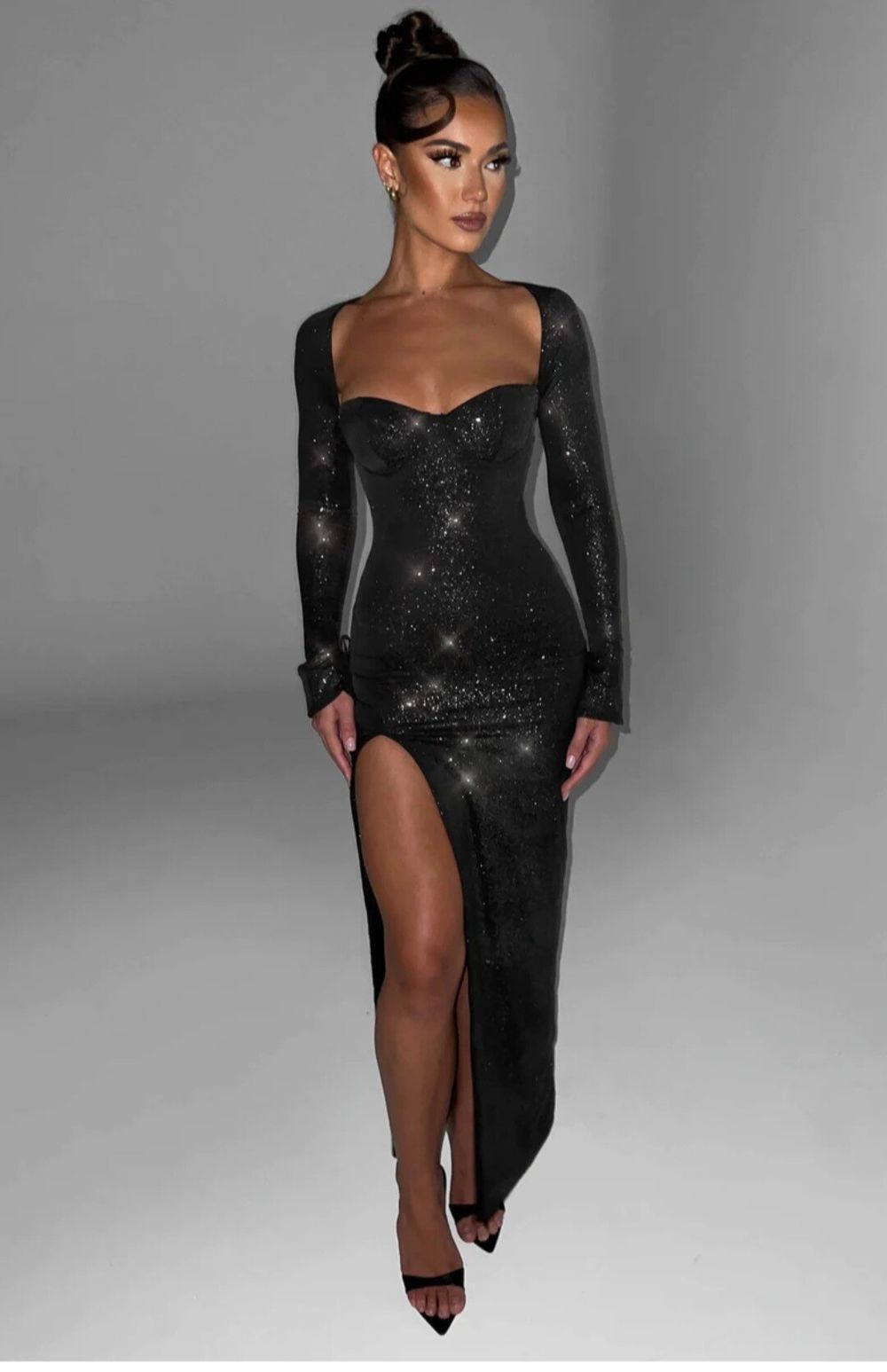 Babyboo Fashion - Babyboo Fashion Nadia Maxi Dress - Black Sparkle on  Designer Wardrobe