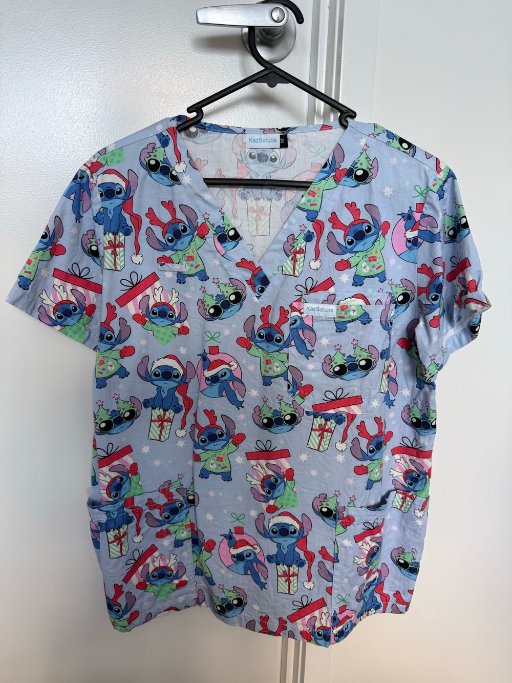 KazScrubs Blue Stitch Christmas Scrub Top