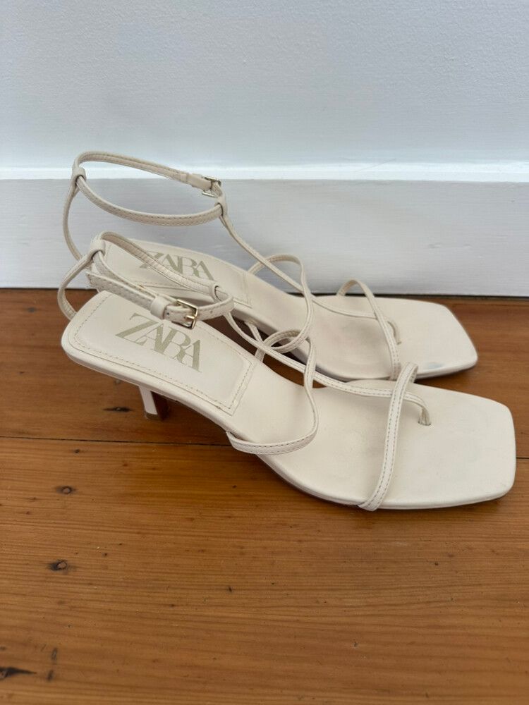 Zara Cream Strappy Sandal Heels 37