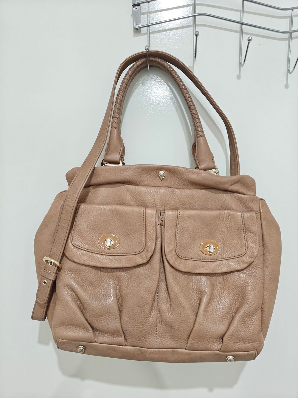 Vintage Helen Kaminski Soft Leather Satchel Tote Bag – Nude/Blush Pink – Braided Handles – Genuine Leather