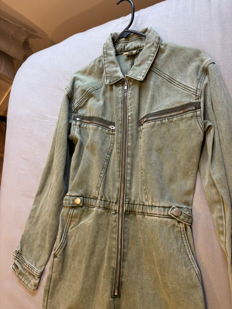 Olive Green Denim Jumpsuit