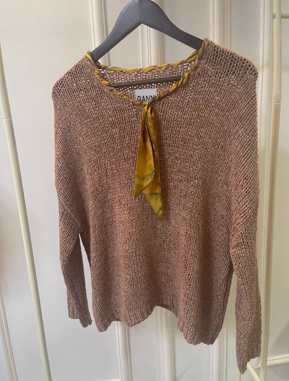 GANNI Pink Open Knit Jumper With Scarf