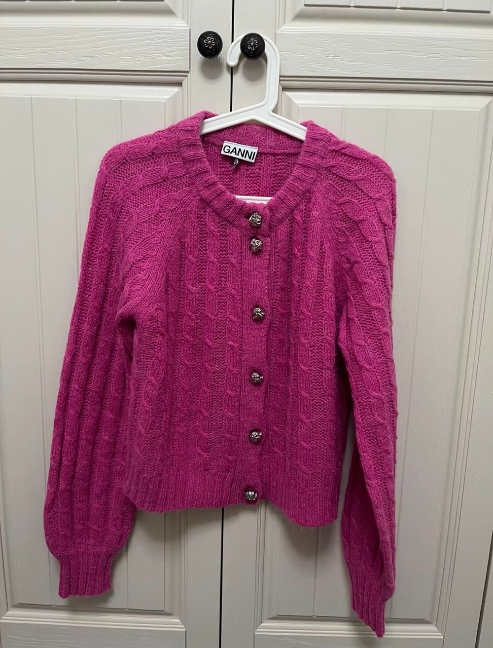 GANNI Pink Cable Knit Cardigan