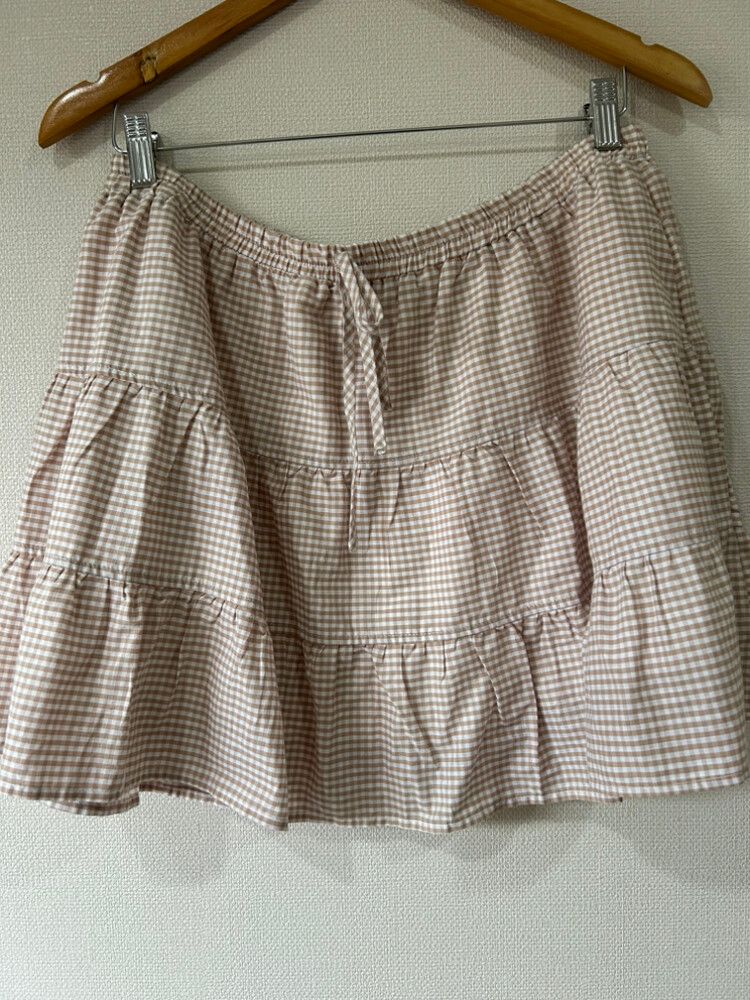 Beige  Gingham Tiered Skirt Size 16