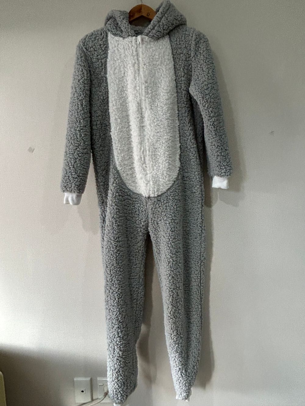 Kids Grey Fleece Onesie / Hooded Zip-Up Jumpsuit (13–14 Years)