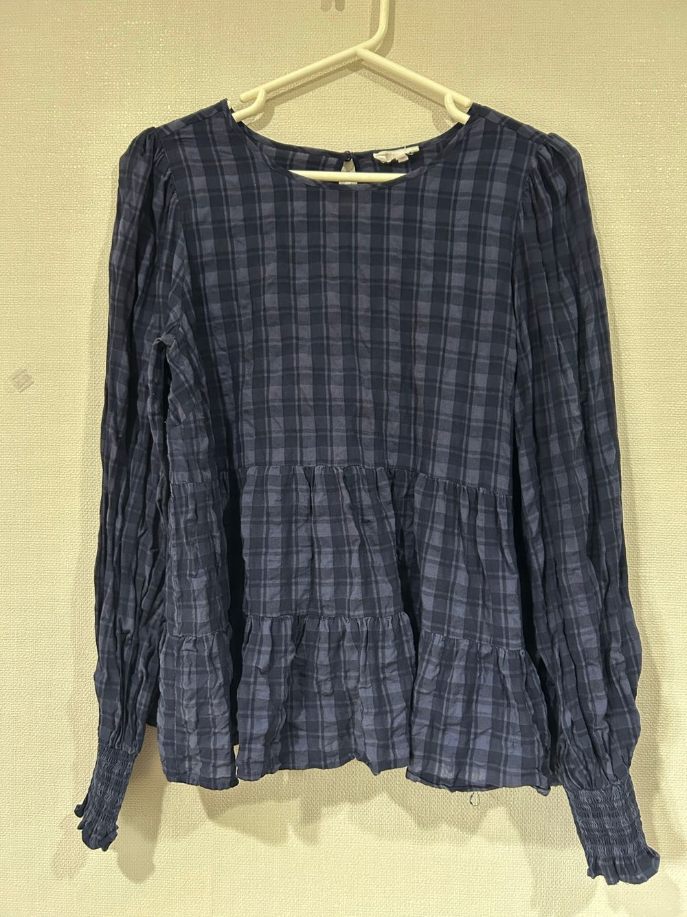 Whistle Blue Plaid Tiered Blouse