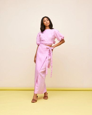 Ruby Pink Linen Wrap Skirt