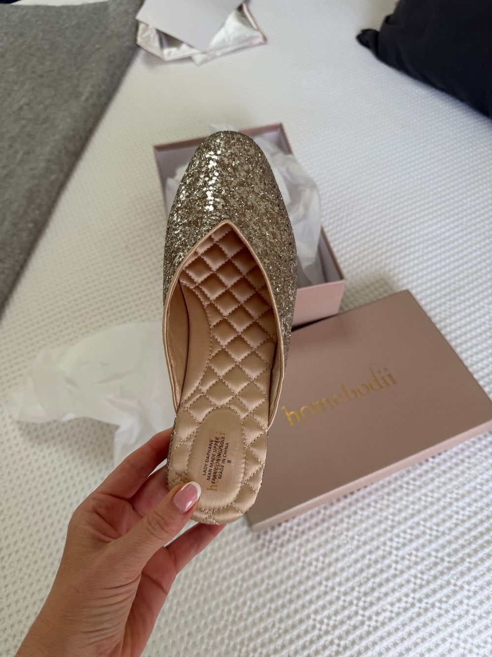 Lady Daphne Luxury Glitter Slipper - Champagne - Homebodii AU