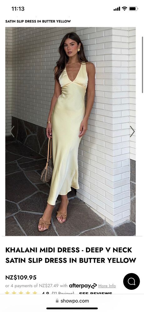 knee length dresses for ladies Andie Butter Yellow Silky Midi Dress L main image 0