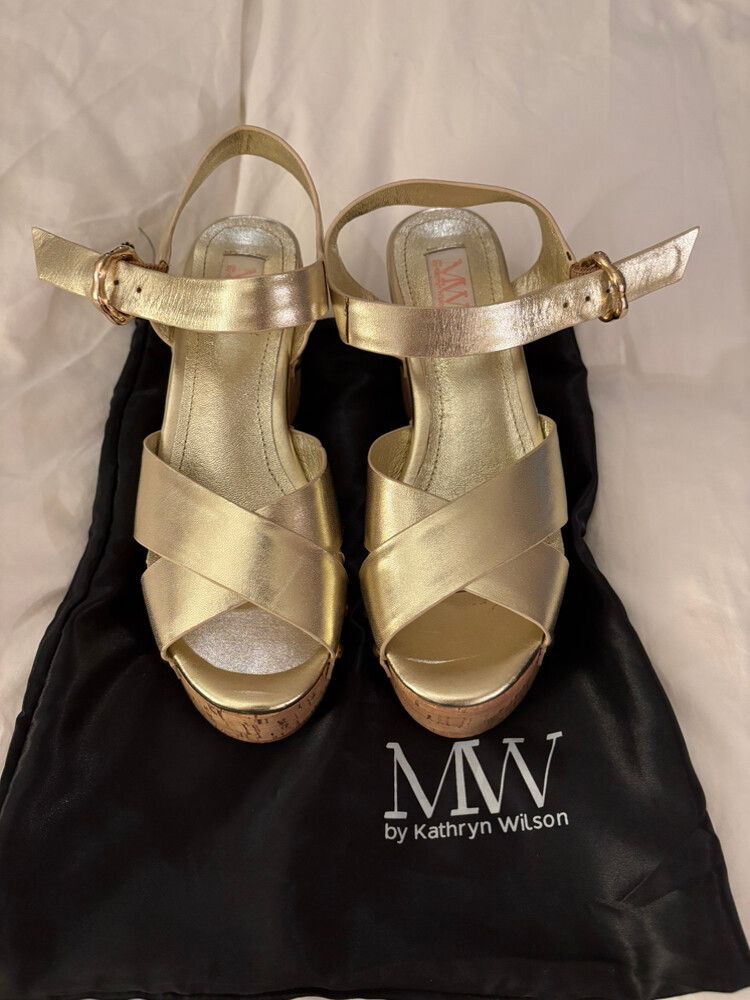 Kathryn Wilson Gold Cork Wedge Heels Size 35