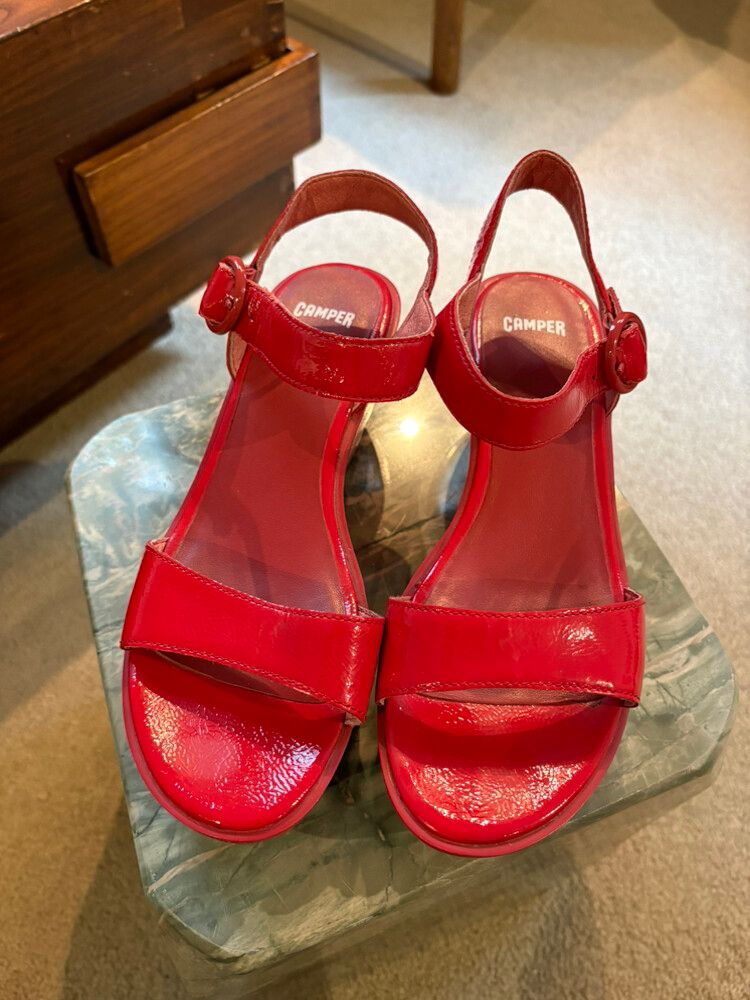 Camper Red Patent Wedge Sandals Size 37