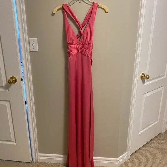 strapless open back dress BCBG Maxazria orange pink tank maxi dress size 0