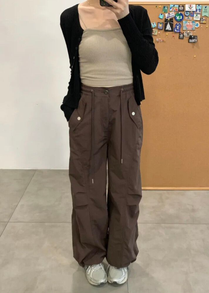 Brown Wide-leg Cargo Pants