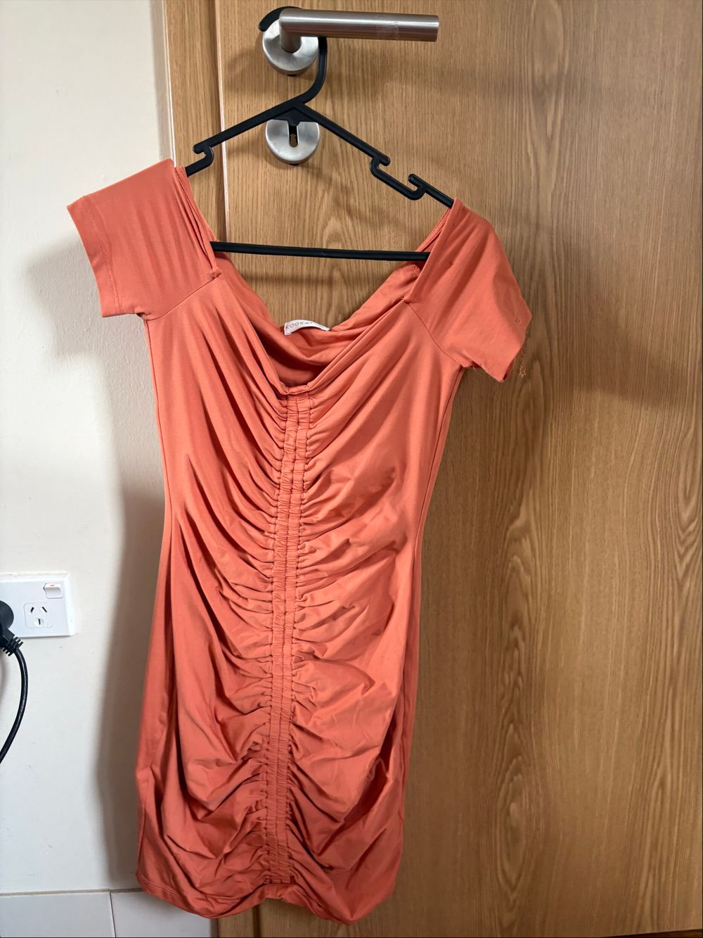 Kookai Orange Ruched Mini Dress