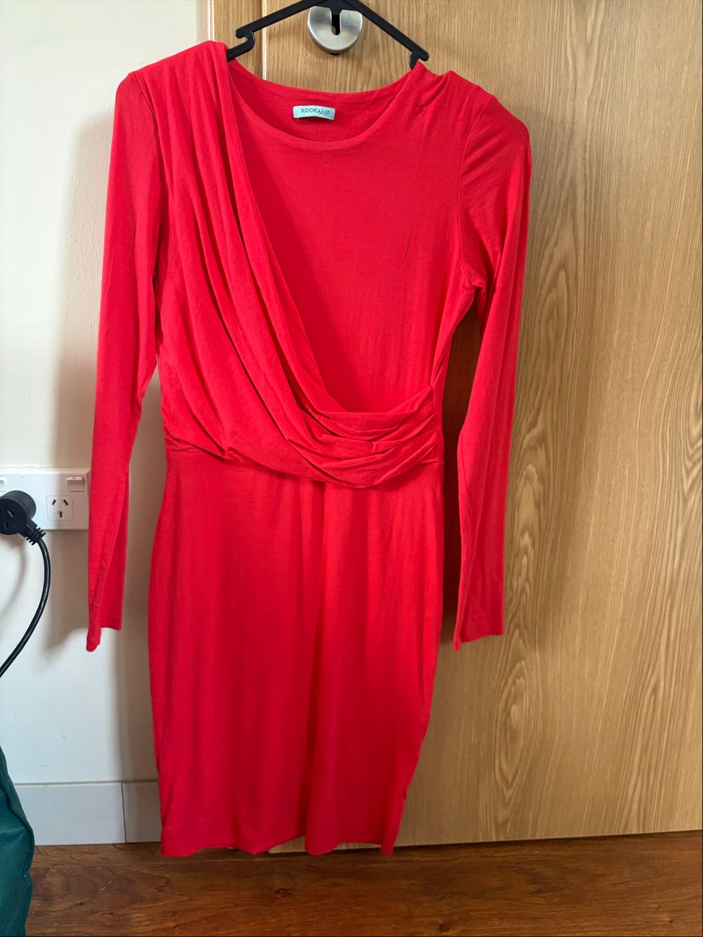 Kookai Red Long Sleeve Draped Dress