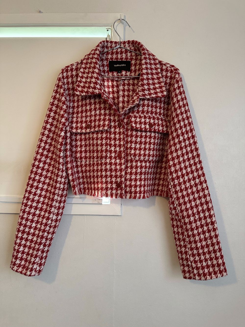 Valleygirl Red Houndstooth Crop Jacket