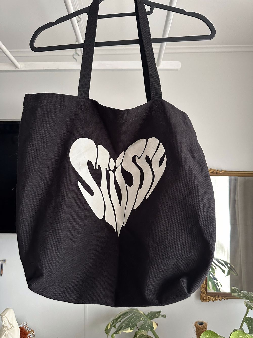 Stussy Black Peace Heart Tote Bag