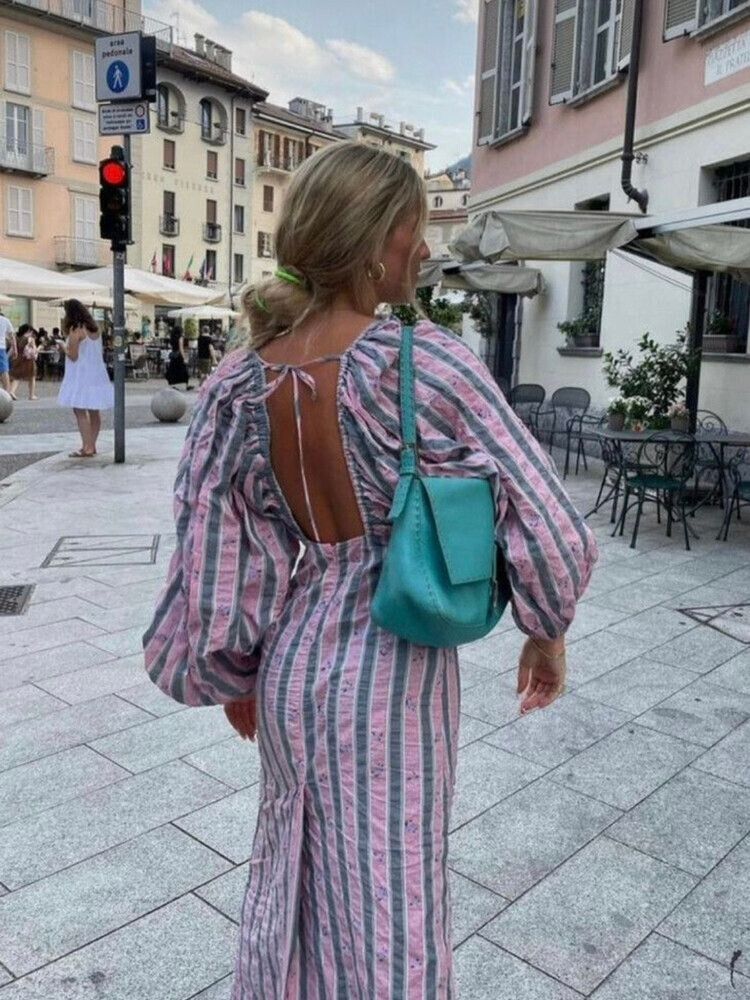 ganni pink seersucker dress Ganni