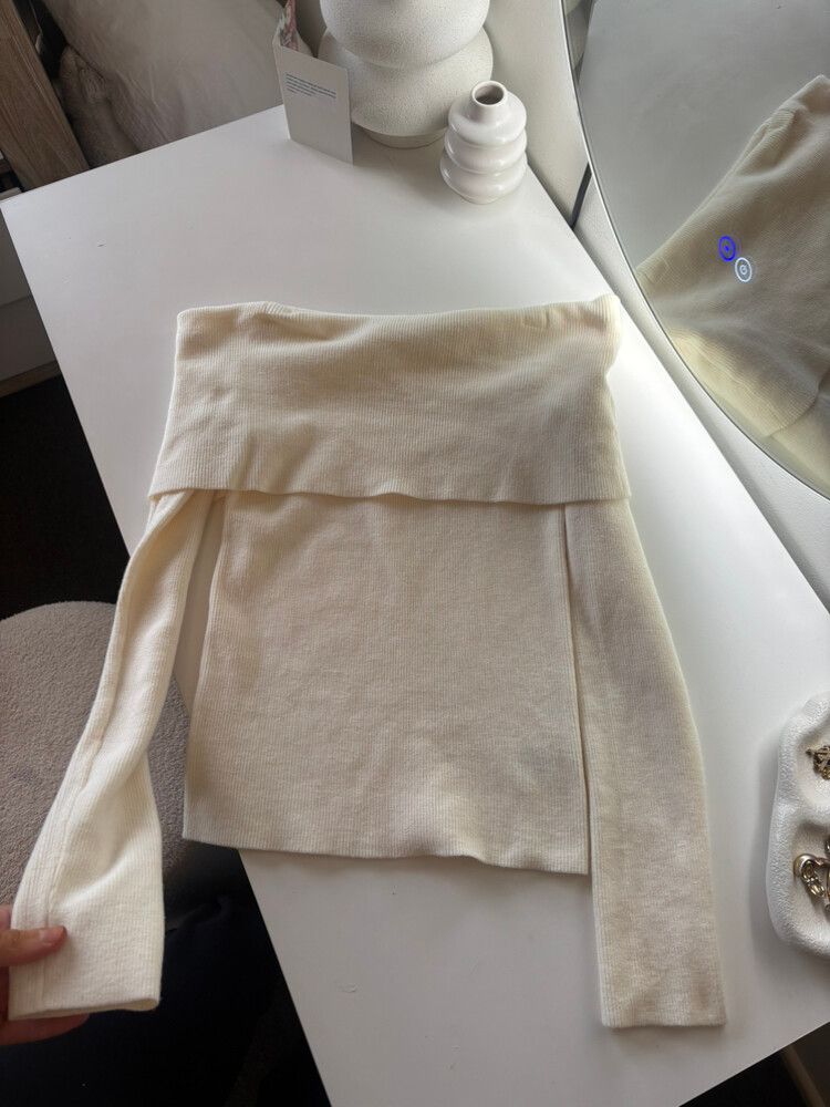 Glassons Cream Ribbed Off-Shoulder Top