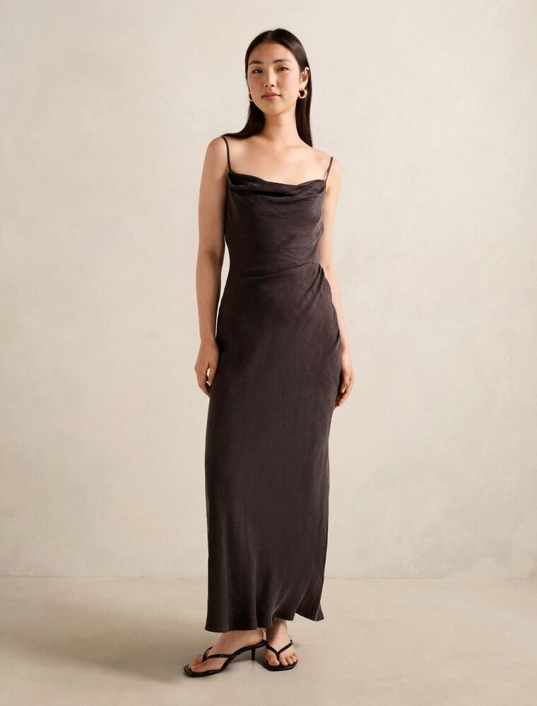 Forever New Brown Cupro Maxi Dress