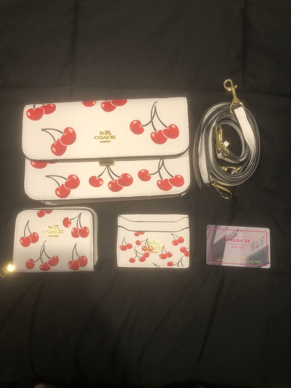 Coach White Cherry Print Bag Set