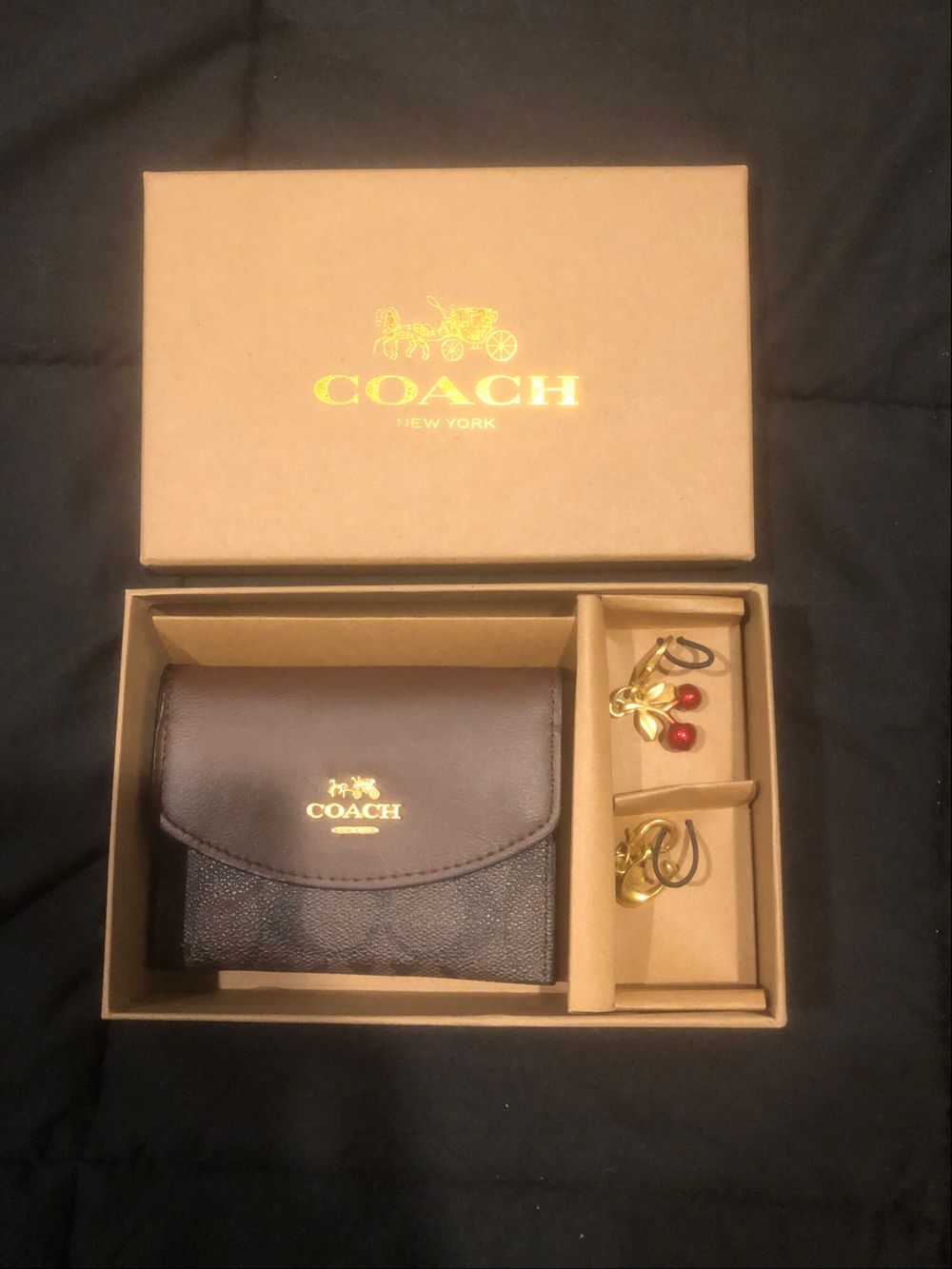 Coach Brown Key Ring Wallet Set