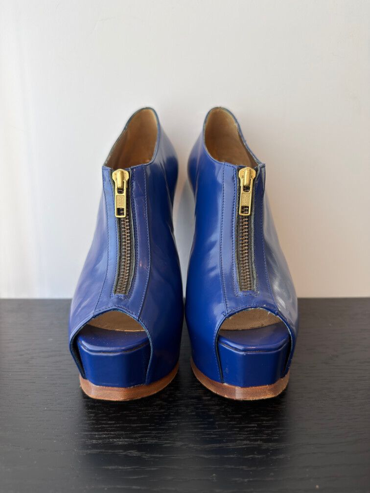 Max Monelli Italian Leather Cobalt Blue Platform Heels Size 38