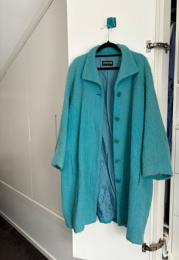 Simona Blue Mohair Wool Blend Coat