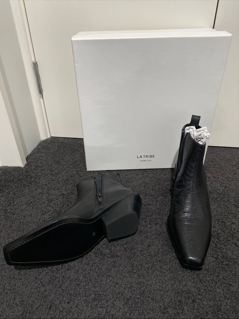La Tribe Black pistol lizard Ankle Boots BNWT